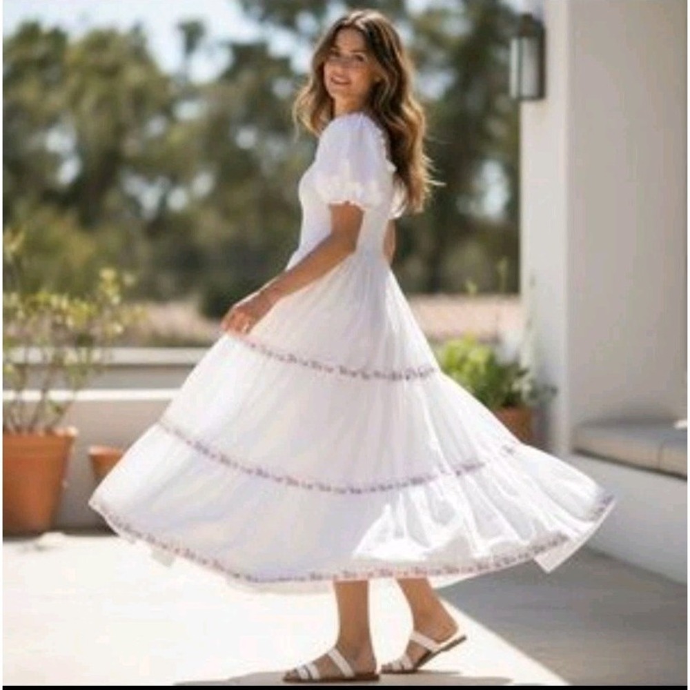 NWT Rachel Zoe Tiered Dress Womens 6 Milkmaid Ribbon Smocked Cottagecore Peasant